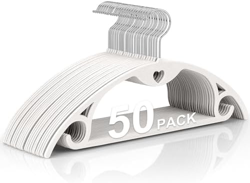Plastic Hangers White Clothes Hanger 50 Pack | No Shoulder Bumps, 360°Swivel Hook, Thin, Space Saving for Closet, Fit for Suits Pants Heavy Duty Adult Coat Shirt Dress by TARANCH