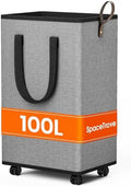 SpaceTrove Rolling Laundry Basket with Wheels, Laundry Hamper, 100L, Grey by Unknown