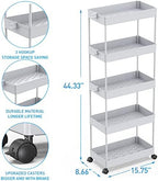 SPACEKEEPER 5 Tier Storage Rolling Cart, Bathroom Cart with Wheels, Gray - Image 3