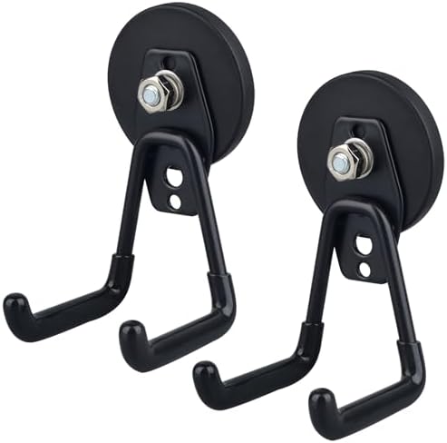 MUTUACTOR Heavy Duty Magnetic Hook,2PCS Anti-Slip Storage Magnet Hooks for Organizer, Magnetic Mount Garage Double Utility Hooks Hanging Impact Drivers Garden Hoses Hardware Box by MUTUACTOR