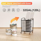 120L Laundry Sorter 2 Section, Rolling Laundry Basket with Wheels ＆ Lid - Image 6