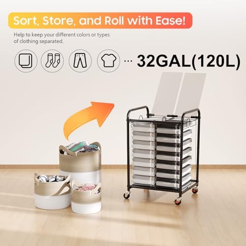 120L Laundry Sorter 2 Section, Rolling Laundry Basket with Wheels ＆ Lid - Image 6
