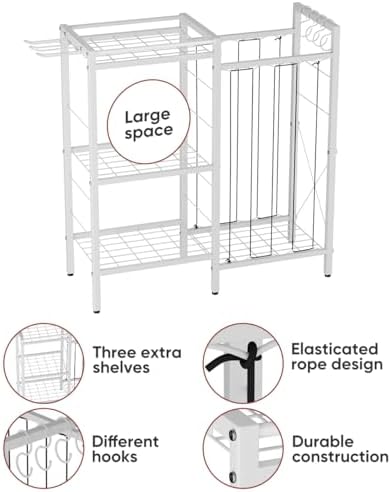 3 Tiers Dumbbells Yoga Mat Storage Rack with Elastic Straps for Kettlebells Foam Roller Resistance Bands Balls, Workout Equipment Organizer Weight Storage Holder with Hooks for Home Gym - Image 5