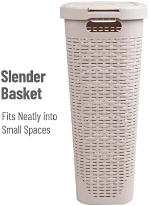 Mind Reader 40L Slim Laundry Hamper with Lid, Narrow Clothes Baskets, Set of 2, Ivory - Image 6