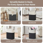 AINUOQI Laundry Basket with Handles - Blanket Basket & Hampers for Bedroom Aesthetic, Laundry Hamper & Blanket Storage for Living Room, Clothes Hamper, Tall, Large 17" x 14" x 25”, White & Black - Image 4