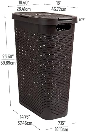 Mind Reader Slim Laundry Hamper with Lid, 40L Clothes Basket, Narrow Tapered Design with Ventilated Cutout Pattern, Plastic, Brown - Image 3