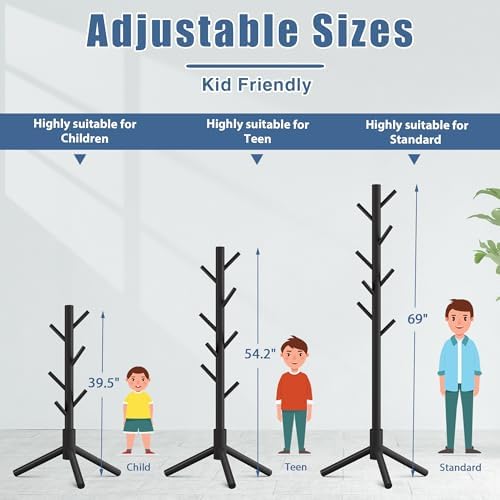 Wooden Coat Rack Free Standing with 8 Hooks 3 Adjustable Coat Tree,2 PCS - Image 5