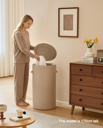 126L Laundry Basket with Lid, Laundry Hamper, Laundry Room, Beige - Image 2