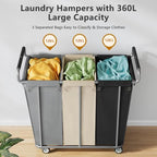 Gewudraw 3 Section Rolling Laundry Sorter Cart with Wheels, 360L - Image 3