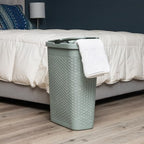 Mind Reader Slim Laundry Hamper with Lid, 40L Clothes Basket, Narrow Tapered Design with Ventilated Cutout Pattern, Plastic, Mint - Image 2