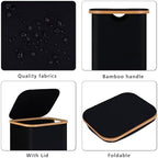 100L Laundry Hamper with Lid, Lagre Basket with Bamboo Handles,Foldable Clothes Hamper Tall Dirty Laundry Basket for Clothes Toys Towels Organizing,Black - Image 2