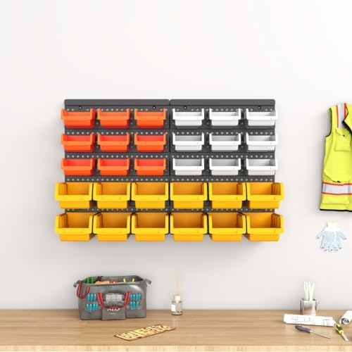 30-Bin Wall Mounted Storage Bins Kit, Tool Organizer Rack, Garage Hardware Organizer, Parts Storage Bins, DIY Combination(Grey & Orange & Yellow Type) - Image 6