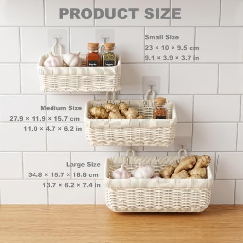 Wicker Hanging Baksets, Plastic Organizer for Kitchen Pantry, Bathroom, Set of 2, White - Image 6