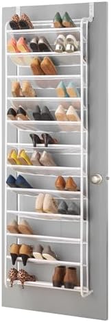 Whitmor 36 Pair Over the Door Shoe Rack, 12 Tier Hanging Shoe Organizer, Heavy Duty Metal & Mesh Shoe Holder, Hanging Shoe Rack for Closet Organizer & Storage, 74" L x 21.7" W x 7.5" H, White - Image 3