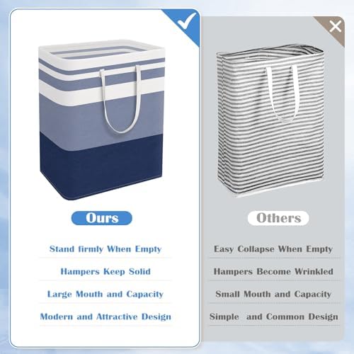 BlissTotes 3-Pack Laundry Basket, Collapsible Laundry Hamper, Blue, 125L - Image 3