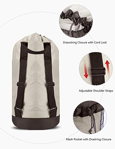 Dalykate Backpack Laundry Bag, 115L Large Hamper with Shoulder Straps, Drawstring Closure, Mesh Pocket, Khaki - Image 3