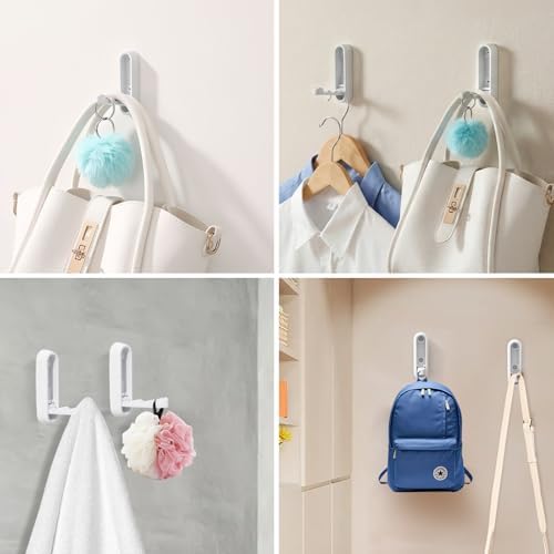 Dntorx Folding Wall Hooks, 2 Pack, White, Zinc Alloy, Heavy Duty Coat Hooks - Image 7