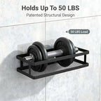 PUSDON 2-Pack Minimalist Shower Caddy Wall Mount, Open Frame Bathroom Shelf Organizer with Mesh Base, Rustproof Floating Spice Rack for Kitchen, Holds 50 LBS, 4 Hooks - Matte Black, Guardrail - Image 6