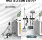 homeasy Wall Mount Mop and Broom Holder, Heavy Duty Stainless Steel Organizer Rack with Hooks | 2-Pack, 2-in-1 No Drill & Screw Installation, Black - Image 3