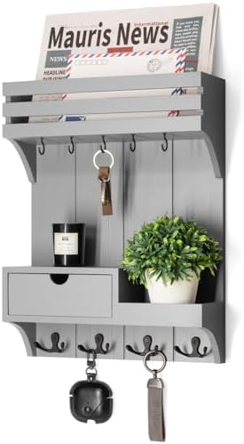 Rebee Vision Key Holder Wall Mount with Drawer & Shelf for Entryway, Gray by REBEEVISION