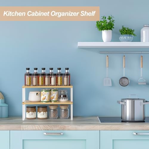 NEX Bamboo Cabinet Organizer Shelf, Kitchen Counter Shelves Set of 2 - Image 4