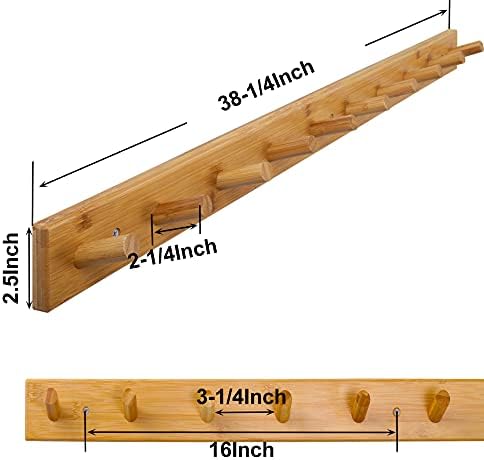 SKOLOO Wall Mounted Coat Rack 38", 10 Hooks, Bamboo, Shaker Style, Natural - Image 5