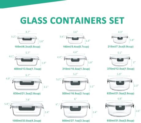 KOMUEE 24 Pieces Glass Food Storage Containers Set, Gray - Image 2