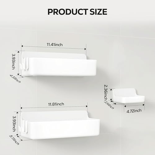 Nieifi Adhesive Shower Shelves, White, 3 Pieces - Image 2