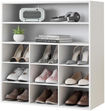 Garden 4 you Shoe Rack Organizer, 5-Tier Wood Cubby Shoe Rack with 2 Storage Shelf and 9 Cubbies, Shoe Organizer Cabinet for Entryway, Hallway, Closet and Garage, White by Garden4you