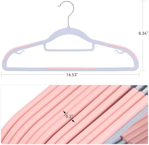 Tonswachic Pack of 30 Coat Hangers, Space-Saving Plastic Clothes Hangers, Non-Slip, 0.2 Inches Slim, 360° Swivel Silver Hook for Shirts, Pants, Suit & Wet/Dry Garments, Pink and Dark Gray - Image 2