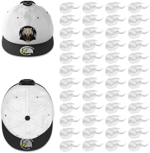 Niunuerga 48 Pack Adhesive Hat Hooks for Wall, Super Strong Hat Rack for Baseball Caps, Minimalist Hat Organizer Display for Home Decor, Hat Hangers Holder for Wall, Door, Closet, No Drilling (White) by Niunuerga