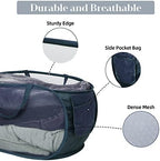 Durable Collapsible Laundry Baskets, Mesh Pop Up Laundry Hamper with Side Pocket, Foldable Clothes Storage Hamper with Reinforced Carry Handles for Laundry, Bathroom, Kids Room, Dorm or Travel Navy - Image 4