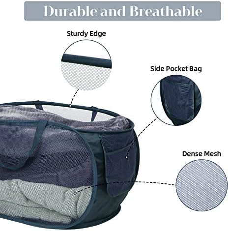 4 Pack Collapsible Laundry Baskets, Foldable Laundry Basket with Pocket, Durable Pop Up Hampers, Reinforced Handles Dirty Clothes Hamper for Laundry, Bedroom, Bathroom, Dorm, Travel or Camping Navy - Image 5