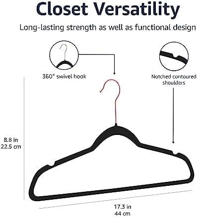 Amazon Basics Slim Velvet Non-Slip Space Saving Suit Clothes Hangers for Closet Organization, Black/Rose Gold, 50-Pack - Image 5