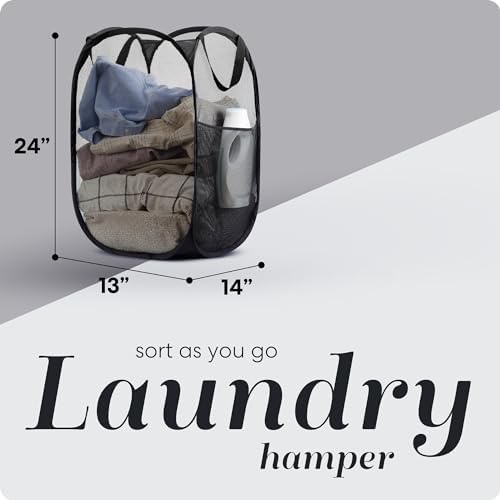 Handy Laundry Collapsible Mesh Pop-Up Hamper with Side Pocket - Image 2