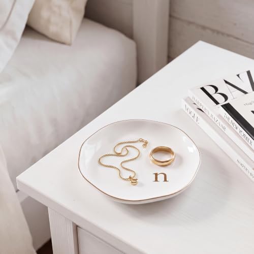 Ceramic Jewelry Tray, White Initial N Personalized Jewelry Dish - Image 6