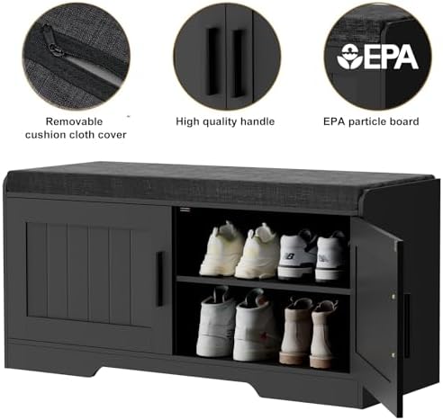 Homleke Shoe Storage Bench, 2 Doors & Thickened Padded Seat Cushion - Image 7