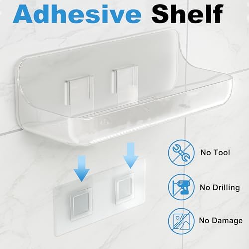 Adhesive Bathroom Shelves, 4 Pack Acryilc No Drill Stick on Shelf - Image 3