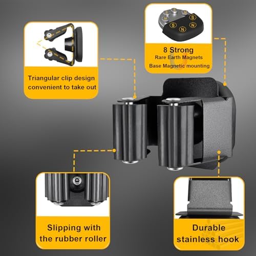 Upgraded Magnetic Broom and Mop Holder Wall Mount, Space-Saving Heavy Duty No Drill Over the Door Broom Gripper RV Camper Wall Organizer,Black,4 Pcs (Pack of 2) - Image 3