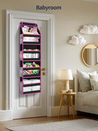 Yecaye 5 Tier Over the Door Organizer, Swing-proof Door Organizer Hanging with Clear PVC Windows, Behind the Door Storage for Bedroom Nursery Closet Laundry Pantry Bathroom, Pink and Black - Image 6