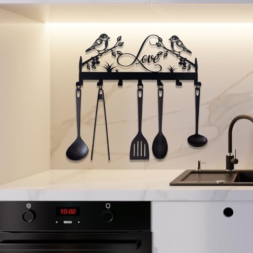 Metal Key Holder, Wall Mounted Key Hooks, Key Holder for Wall, Key Organizer Rack with 7 Hooks, Key Hanger Decor for Kitchen, Entryway, Hallway, Bedroom, Doorway (Birds 12IN) - Image 6