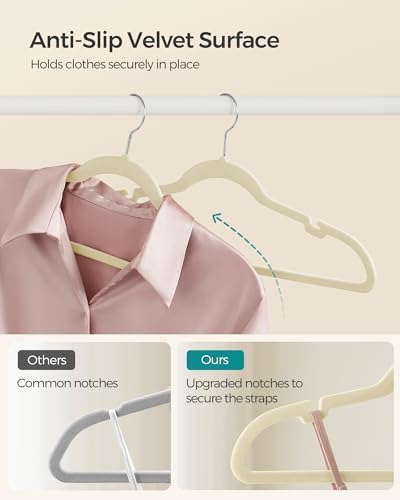 SONGMICS Velvet Hangers 50 Pack, Non-Slip Clothes Hangers with Shoulder Notches, Pants Bar, 360° Swivel Hook, Space-Saving, for Closet, Summer Sand UCRF029K05 | Suit Hangers with Shoulder Notches, Pants Bar, 360° Swivel Hook, for Closet, Summer Sand, B... - Image 3