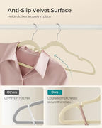 SONGMICS Velvet Hangers 50 Pack, Non-Slip Clothes Hangers with Shoulder Notches, Pants Bar, 360° Swivel Hook, Space-Saving, for Closet, Summer Sand UCRF029K05 | Suit Hangers with Shoulder Notches, Pants Bar, 360° Swivel Hook, for Closet, Summer Sand, B... - Image 3