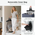 SOLEDI 180L Double Laundry Hamper with Lid and 2 Side Pockets, Dual Hamper - Image 4