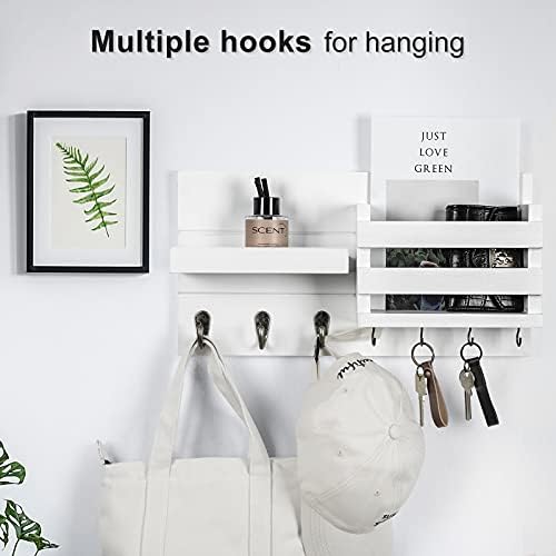Lwenki Mail Organizer for Wall Mount – Key Holder with Shelf Includes Letter Holder and Hooks for Coats, Dog Leashes – Rustic Wood with Flush Mounting Hardware (16.5” x 8.7” x 3.5”) - Image 3