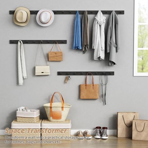 Forbena Black Coat Rack Wall Mount 4-Pack, Rustic Farmhouse Coat Hooks for Wall, Vertical Hanging Hat Rack for Office, Bedroom, Closet, Small Spaces, Kids Room Clothes, Entryway Shoes - 16 Pegs - Image 3
