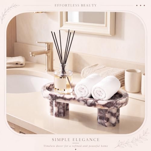 Oval Marble Vanity Tray with Pedestal Legs, Natural Stone Calacatta Viola Countertop Tray for Perfume Jewelry Candles, Footed Catchall Organizer for Bathroom Counter Coffee Table Dresser - Image 6