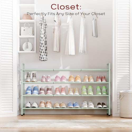 Bumusty 4 Tier Long Expandable Shoe Rack for Closet, Green - Image 2