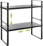 Across-Star Expandable Cabinet Shelf Organizer Rack, Stackable Kitchen Countertop Organizer Storage Shelves, Adjustable Height Pantry Counter Shelf Riser Spice Rack (Black, 2 Pack) by Acorss-Star