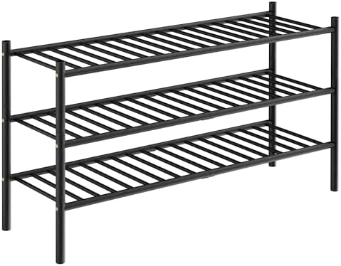 ROMGUAR CRAFT 3-Tier Bamboo Long Shoe Rack, Free Standing Wood Shoe Shelf Storage Organizer for Closet Entryway Stackable 35"x11"x20" (Black) - Image 7